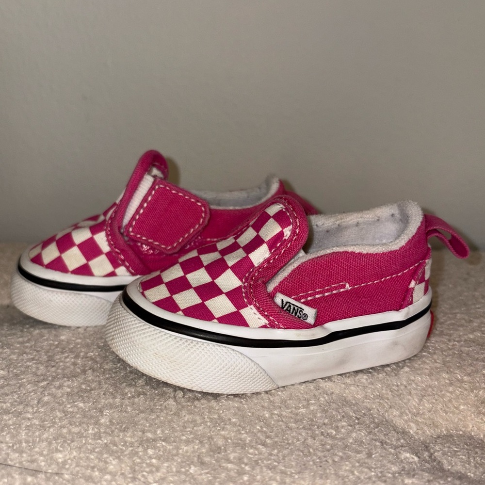 Vans Kids Pink and White Checkered Slip-On Sneakers